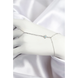 Mey İthalat® Pirinç Zirkon Taşlı Mavi Boncuklu Yonca Model Gümüş Renk Şahmeran