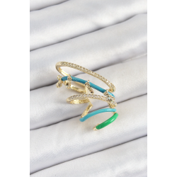 Mey İthalat® Pirinç Zirkon Taşlı Mavi Yeşil Sıkıştırma Sağ Kıkırdak Gold Renk Kadın Küpe