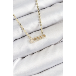 Mey İthalat® Pirinç Zirkon Taşlı Messika Model Ezme Zincir Gold Renk Kadın Kolye