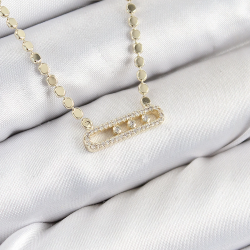 Mey İthalat® Pirinç Zirkon Taşlı Messika Model Ezme Zincir Gold Renk Kadın Kolye