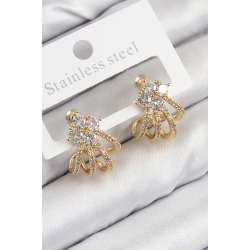 Mey İthalat® Pirinç Zirkon Taşlı Model Gold Renk Kadın Küpe