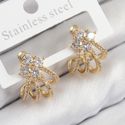 Mey İthalat® Pirinç Zirkon Taşlı Model Gold Renk Kadın Küpe