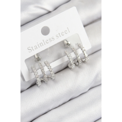 Mey İthalat® Pirinç Zirkon Taşlı Model Gümüş Renk Kadın Küpe