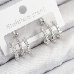 Mey İthalat® Pirinç Zirkon Taşlı Model Gümüş Renk Kadın Küpe