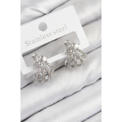 Mey İthalat® Pirinç Zirkon Taşlı Model Gümüş Renk Kadın Küpe