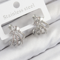 Mey İthalat® Pirinç Zirkon Taşlı Model Gümüş Renk Kadın Küpe