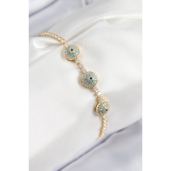 Mey İthalat® Pirinç Zirkon Taşlı Nazar Model Gold Renk Kadın Bileklik