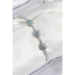 Mey İthalat® Pirinç Zirkon Taşlı Nazar Model Gümüş Renk Kadın Bileklik