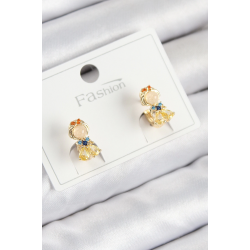 Mey İthalat® Pirinç Zirkon Taşlı Pamuk Prenses Model Gold Renk Çocuk Küpe