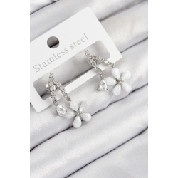 Mey İthalat® Pirinç Zirkon Taşlı Papatya Model Gümüş Renk Kadın Küpe