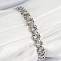 Mey İthalat® Pirinç Zirkon Taşlı Parçalı Model Gümüş Renk Kadın Bileklik