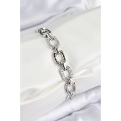 Mey İthalat® Pirinç Zirkon Taşlı Parçalı Zincir Model Gümüş Renk Kadın Bileklik