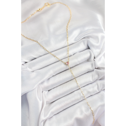 Mey İthalat® Pirinç Zirkon Taşlı Pembe Kalp Figürlü Y Model Gold Renk Kadın Kolye