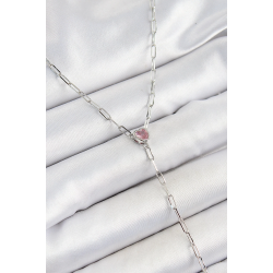 Mey İthalat® Pirinç Zirkon Taşlı Pembe Kalp Figürlü Y Model Gümüş Renk Kadın Kolye