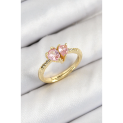 Mey İthalat® Pirinç Zirkon Taşlı Pembe Kalp Model Gold Renk Kadın Yüzük
