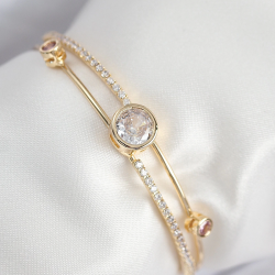 Mey İthalat® Pirinç Zirkon Taşlı Pırlanta Model Gold Renk Kadın Bileklik