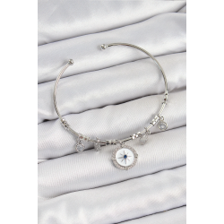 Mey İthalat® Pirinç Zirkon Taşlı Pusula Model Gümüş Renk Charm Bileklik