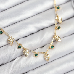 Mey İthalat® Pirinç Zirkon Taşlı Sallantılı Damla Model Gold Renk Kadın Kolye