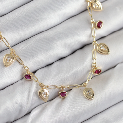 Mey İthalat® Pirinç Zirkon Taşlı Sallantılı Damla Model Gold Renk Kadın Kolye