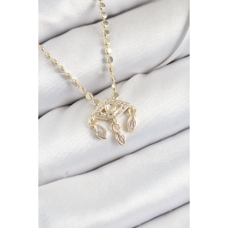 Mey İthalat® Pirinç Zirkon Taşlı Sallantılı Göz Model Ezme Zincir Gold Renk Kadın Kolye