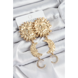 Mey İthalat® Pirinç Zirkon Taşlı Sallantılı Güneş Model Gold Renk Kadın Küpe