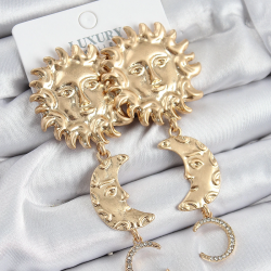 Mey İthalat® Pirinç Zirkon Taşlı Sallantılı Güneş Model Gold Renk Kadın Küpe