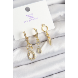 Mey İthalat® Pirinç Zİrkon Taşlı Sallantılı Model Gold Renk 3'lü Kadın Küpe