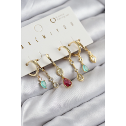 Mey İthalat® Pirinç Zirkon Taşlı Sallantılı Model Gold Renk 6'lı Küpe Set