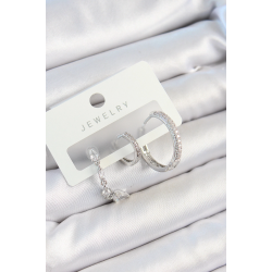 Mey İthalat® Pirinç Zirkon Taşlı Sallantılı Model Gümüş Renk 3'lü Çift Kadın Küpe Set