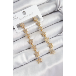 Mey İthalat® Pirinç Zirkon Taşlı Sallantılı Yıldız Model Gold Renk Kadın Küpe