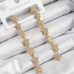 Mey İthalat® Pirinç Zirkon Taşlı Sallantılı Yıldız Model Gold Renk Kadın Küpe