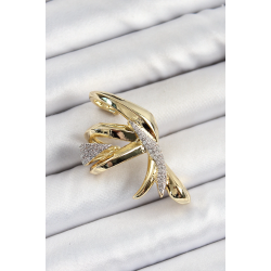 Mey İthalat® Pirinç Zirkon Taşlı Sıkıştırma Sağ Kıkırdak Gold Renk Kadın Küpe