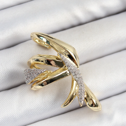 Mey İthalat® Pirinç Zirkon Taşlı Sıkıştırma Sağ Kıkırdak Gold Renk Kadın Küpe