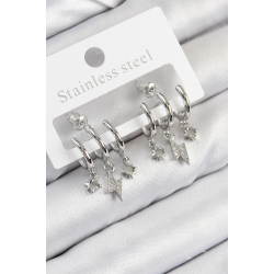 Mey İthalat® Pirinç Zirkon Taşlı Şimşek Model Gümüş Renk Kadın Küpe