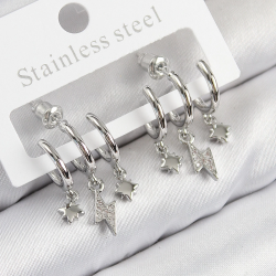 Mey İthalat® Pirinç Zirkon Taşlı Şimşek Model Gümüş Renk Kadın Küpe