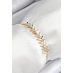 Mey İthalat® Pirinç Zirkon Taşlı Sıralı Ok Model Gold Renk Asansörlü Kadın Bileklik