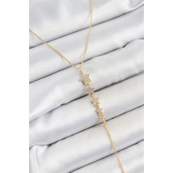 Mey İthalat® Pirinç Zirkon Taşlı Sıralı Yıldız Figürlü Y Model Gold Renk Kadın Kolye