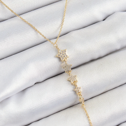 Mey İthalat® Pirinç Zirkon Taşlı Sıralı Yıldız Figürlü Y Model Gold Renk Kadın Kolye