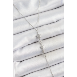 Mey İthalat® Pirinç Zirkon Taşlı Sıralı Yıldız Figürlü Y Model Gümüş Renk Kadın Kolye