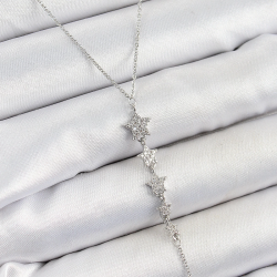 Mey İthalat® Pirinç Zirkon Taşlı Sıralı Yıldız Figürlü Y Model Gümüş Renk Kadın Kolye