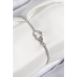 Mey İthalat® Pirinç Zirkon Taşlı Sonsuzluk Kalp Model Gümüş Renk Kadın Bileklik