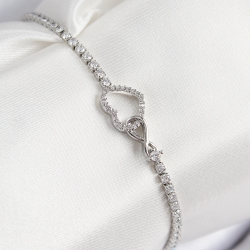 Mey İthalat® Pirinç Zirkon Taşlı Sonsuzluk Kalp Model Gümüş Renk Kadın Bileklik