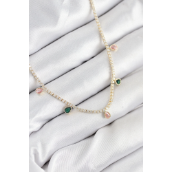 Mey İthalat® Pirinç Zirkon Taşlı Su Yolu Damla Model Gold Renk Kadın Kolye