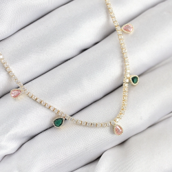 Mey İthalat® Pirinç Zirkon Taşlı Su Yolu Damla Model Gold Renk Kadın Kolye