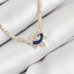 Mey İthalat® Pirinç Zirkon Taşlı Su Yolu Göz Model Gold Renk Kadın Kolye