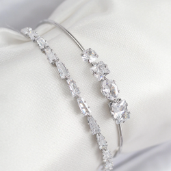 Mey İthalat® Pirinç Zirkon Taşlı Su Yolu Model Gümüş Renk Kadın Bileklik