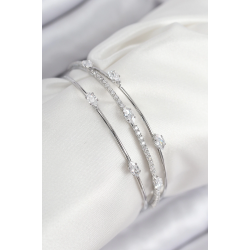 Mey İthalat® Pirinç Zirkon Taşlı Su Yolu Model Gümüş Renk Kadın Bileklik