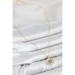 Mey İthalat® Pirinç Zirkon Taşlı Su Yolu Nazar Model Gold Renk Kadın Kolye