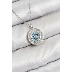 Mey İthalat® Pirinç Zirkon Taşlı Su Yolu Nazar Model Gümüş Renk Kadın Kolye