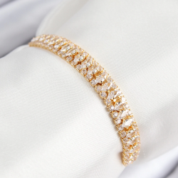 Mey İthalat® Pirinç Zirkon Taşlı Tennıs Model Gold Renk Asansörlü Kadın Bileklik
